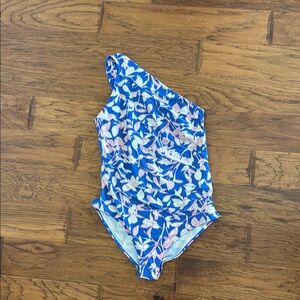 One-Shoulder Blue Floral Swimsuit